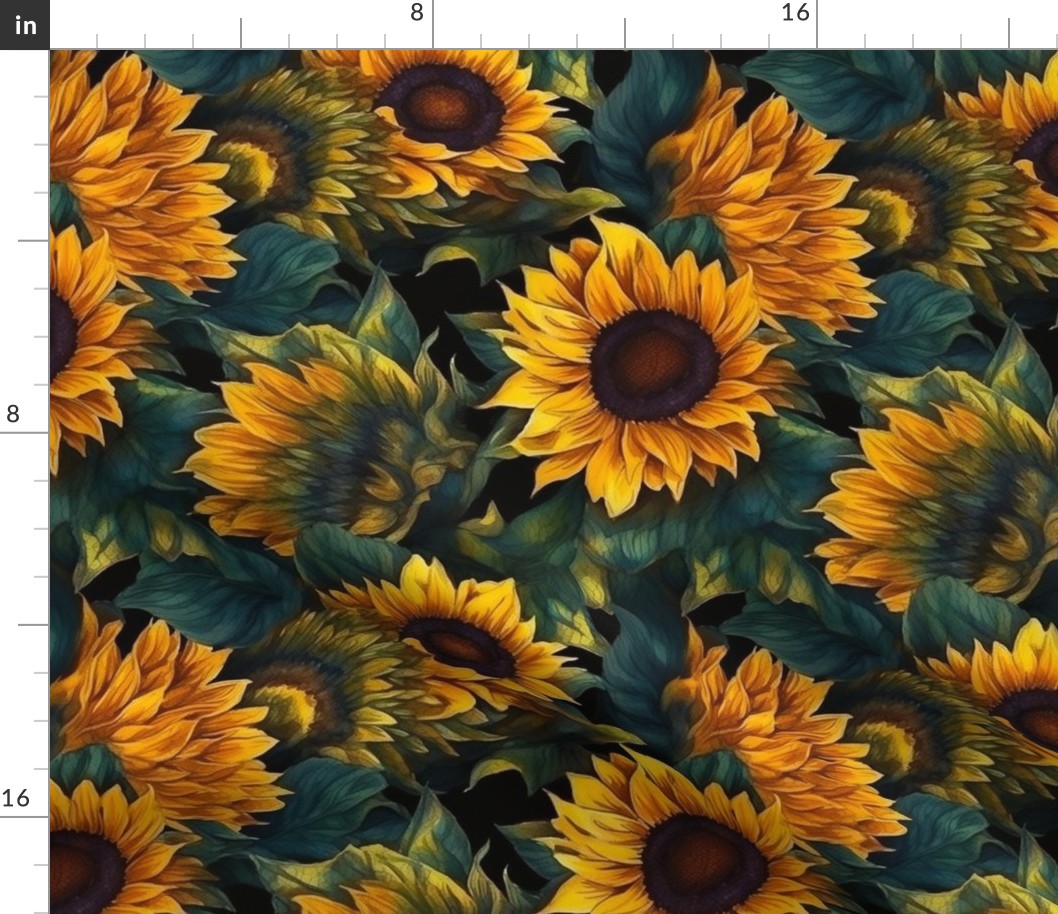 Watercolor Sunflowers (Dark)