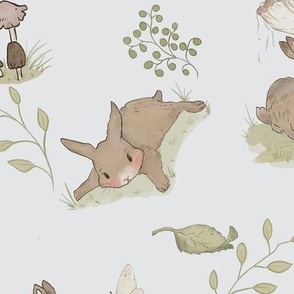 Big scale Rabbit in woodland blue background 