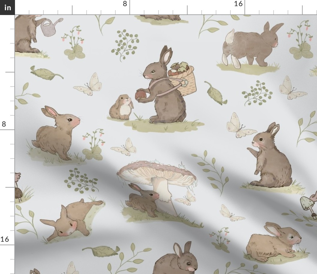 Big scale Rabbit in woodland blue background 