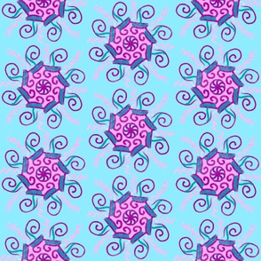 Pink. Snowflakes on baby blue background