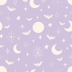 moon, stars & bats halloween in purple 