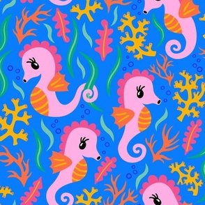 Sweet Seahorses - Bright Pink + Orange + Blue