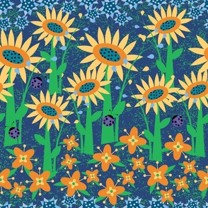 Sunflowers / blue / large scale