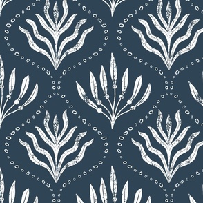 Summer Seaweed || White Seaweed  on Navy Blue || Summer Cove Collection by Sarah Price