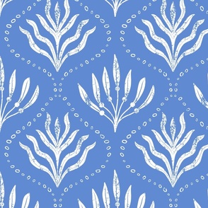 Summer Seaweed || White Seaweed  on Blue || Summer Cove Collection by Sarah Price