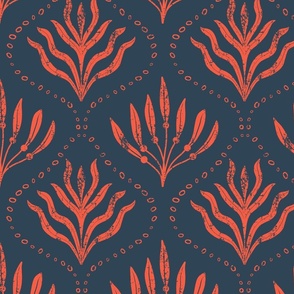 Summer Seaweed || Red Seaweed  on Navy Blue || Summer Cove Collection by Sarah Price