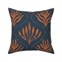 Summer Seaweed || Orange Seaweed  on Navy Blue || Summer Cove Collection by Sarah Price
