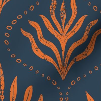 Summer Seaweed || Orange Seaweed  on Navy Blue || Summer Cove Collection by Sarah Price