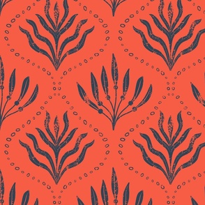 Summer Seaweed || Navy Blue Seaweed  on Red || Summer Cove Collection by Sarah Price