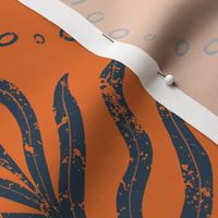 Summer Seaweed || Navy Blue Seaweed  on Orange || Summer Cove Collection by Sarah Price