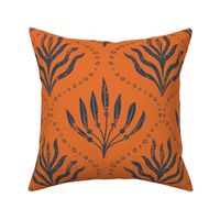 Summer Seaweed || Navy Blue Seaweed  on Orange || Summer Cove Collection by Sarah Price