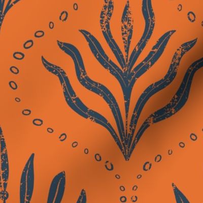 Summer Seaweed || Navy Blue Seaweed  on Orange || Summer Cove Collection by Sarah Price
