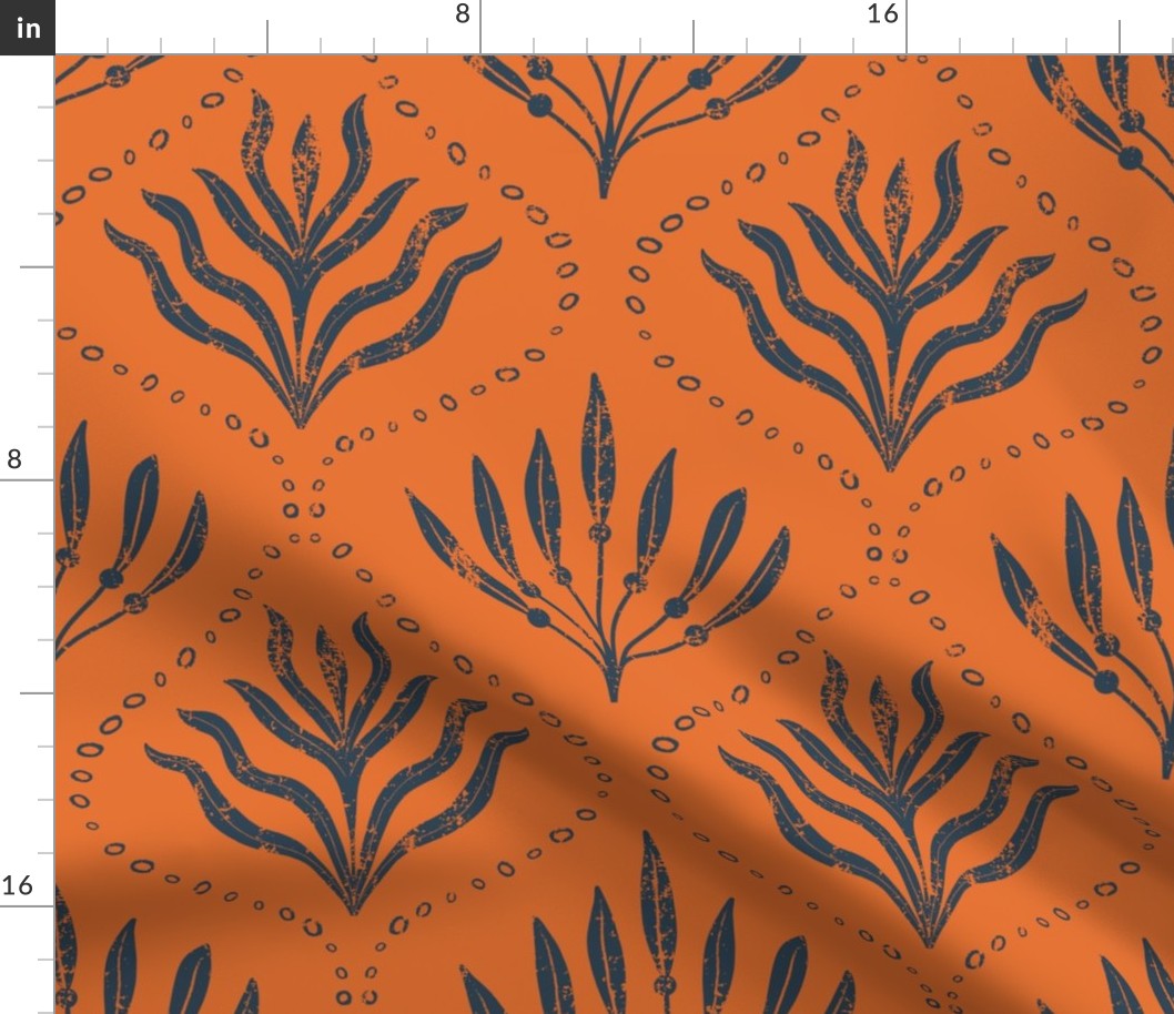 Summer Seaweed || Navy Blue Seaweed  on Orange || Summer Cove Collection by Sarah Price