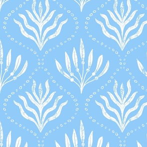 Summer Seaweed || White Seaweed  on Light Blue || Summer Cove Collection by Sarah Price