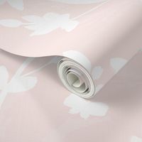 Chinoiserie Trees, Soft Pink Silhouette Wallpaper, LARGE Scale, birds, White and Pale Pink