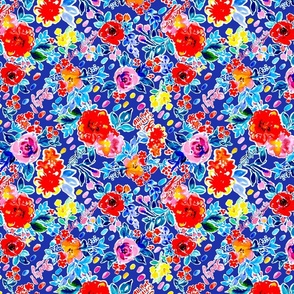 Party! Yayy! Bold florals for Birthday and other celebrations on blue Medium scale