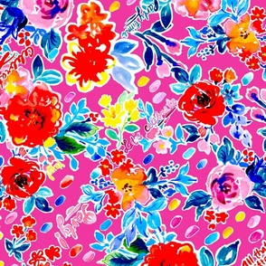 Party! Yayy! Bold florals for Birthday and other celebrations on Hot pink Large scale