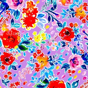 Party! Yayy! Bold florals for Birthday and other celebrations on Lila Large scale