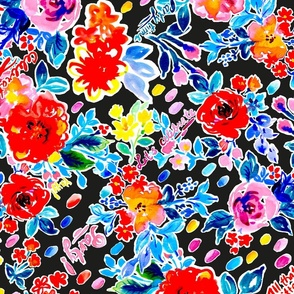 Party! Yayy! Bold florals for Birthday and other celebrations on black Large scale