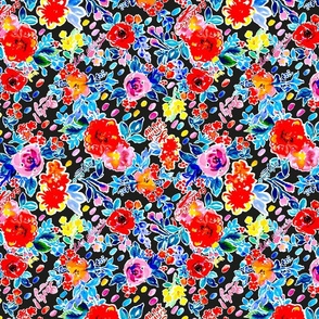 Party! Yayy! Bold florals for Birthday and other celebrations on black Medium scale