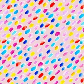 Watercolor confetti rain in bright rainbow colors on Cotton candy pink (matching with petal solids)  Small scale