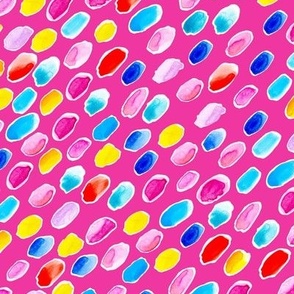 Watercolor confetti rain in bright rainbow colors on hot pink  Medium scale