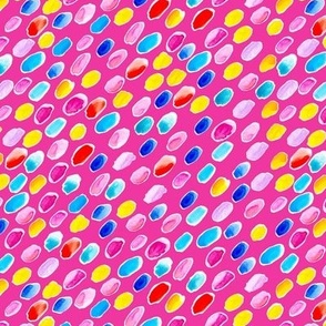 Watercolor confetti rain in bright rainbow colors on hot pink  Small scale
