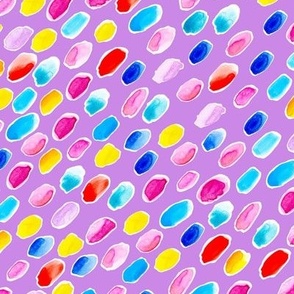 Watercolor confetti rain in bright rainbow colors on lila  Medium  scale
