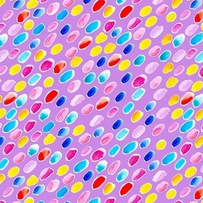 Watercolor confetti rain in bright rainbow colors on lila  Small scale