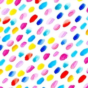 Watercolor confetti rain in bright rainbow colors on White Medium  scale