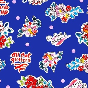 All that glitters Sketchy bold florals on Blue background Medium scale 