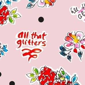 All that glitters Sketchy bold florals on Cotton candy pink (coordinating with Petal solids) background Large scale 