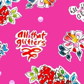 All that glitters Sketchy bold florals Bold Painterly on Hot pink background Large scale 