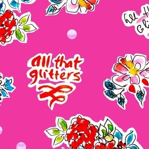 All that glitters Sketchy bold florals on Hot pink background Large scale 