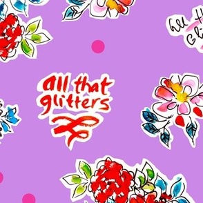 All that glitters Sketchy bold florals on Lila background Large scale 