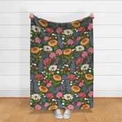 Whimsical Floral Wallpaper - colorful bright and happy flowers - green - large