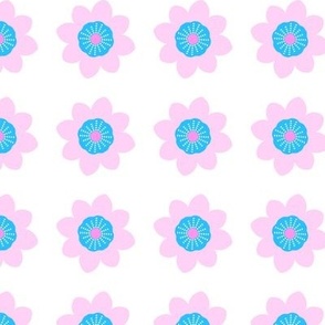 Wow Flowers - Pink and Blue on White - 12in