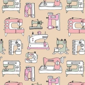 The Fashion Designer - sewing machine vintage fifties housewife hobby blush orange mint pink on sand beige