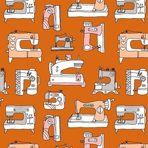 The Fashion Designer - sewing machine vintage fifties housewife hobby orange gray on tangerine orange