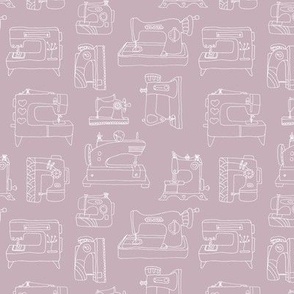 Minimalist hand drawn sewing machines - hand crafting lovers and fashion designers fifties retro eclectic design white on moody rose pink