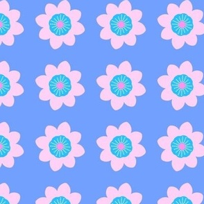 Wow Flowers - Pink on Periwinkle - 12in