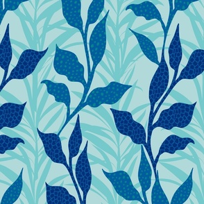 Peaceful Nature Fresh Blue And Teal Botanical Summer Foliage Pattern Smaller Scale