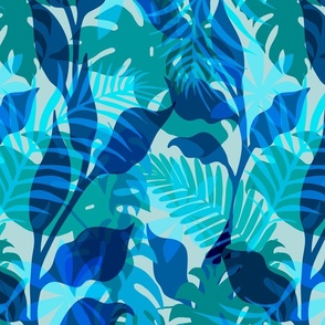 Peaceful Nature Fresh Blue And Teal Botanical Jungle Summer Pattern Smaller Scale