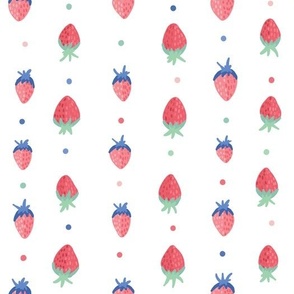Strawberry Ditsy Fruit on White Pattern Print