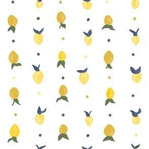 Lemon Ditsy Fruit on White Pattern Print