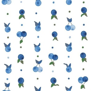 Blueberry Ditsy Fruit on White Pattern Print