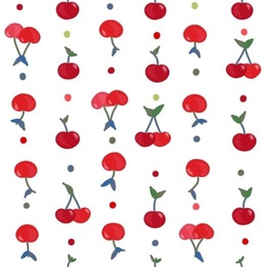 Cherry Ditsy Fruit on White Pattern Print