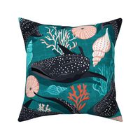Deep Waters - Nautical Whale Sharks Teal Large Scale