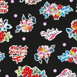 All that glitters Sketchy bold florals on Black background Medium scale 