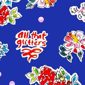 All that glitters Sketchy bold florals on Blue background Large scale 
